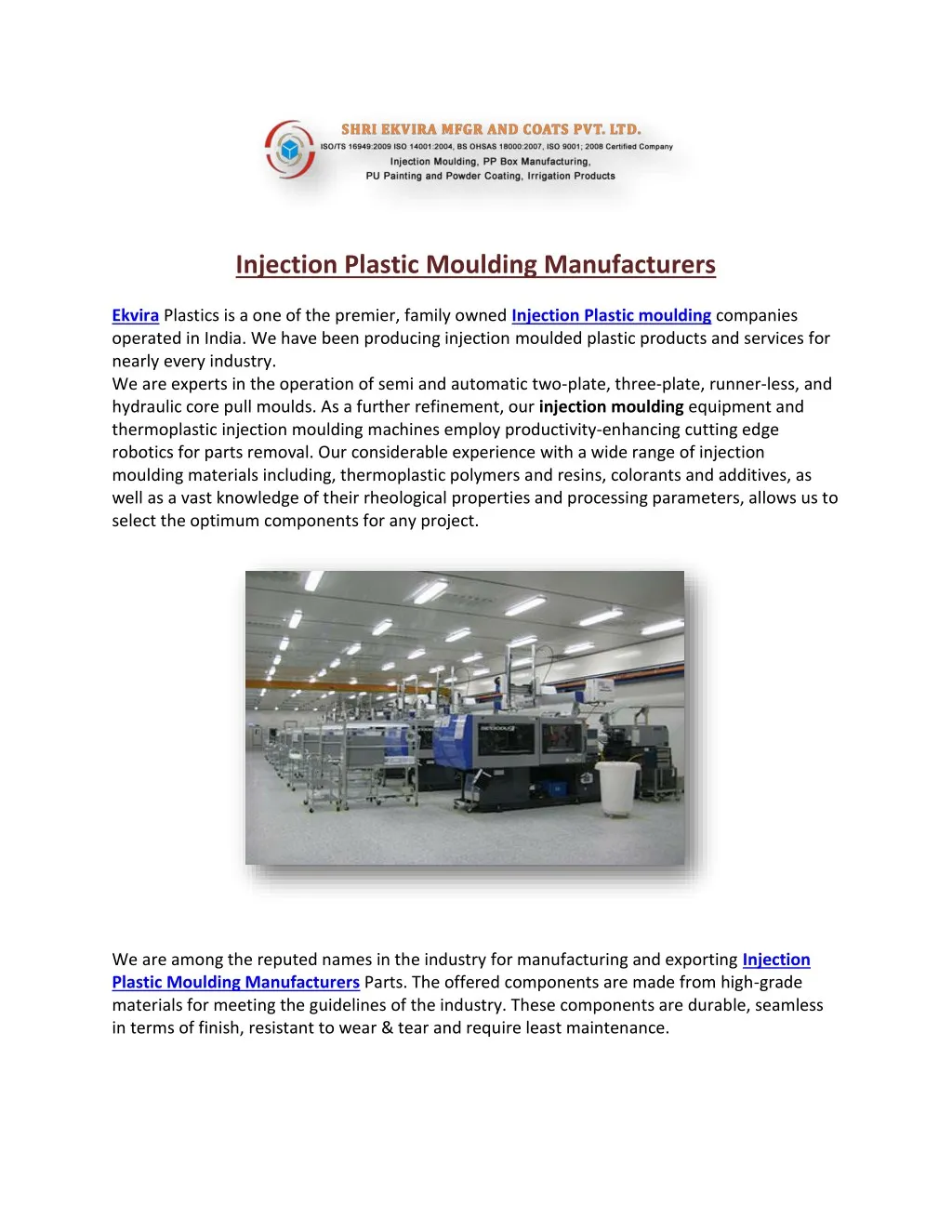 injection plastic moulding manufacturers