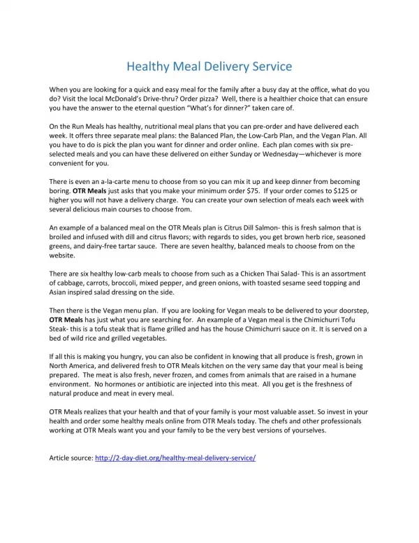 Healthy Meal Delivery Service