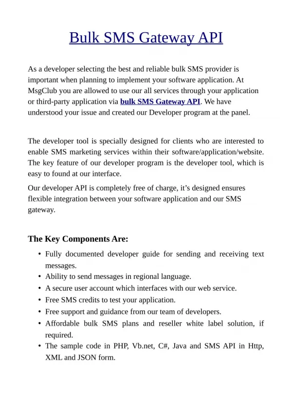 Bulk SMS Gateway API is Reliable Service