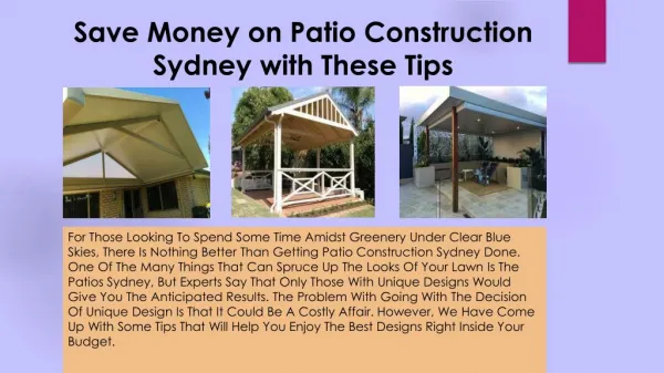 Save Money on Patio Construction Sydney with These Tips