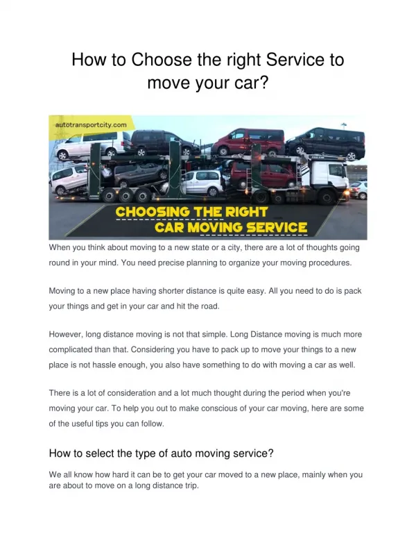 How to choose the right service to move a car