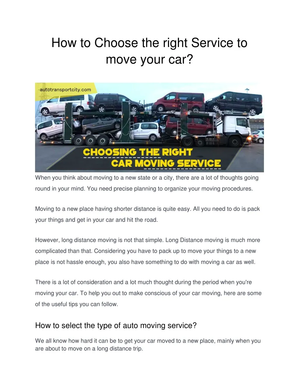 how to choose the right service to move your car