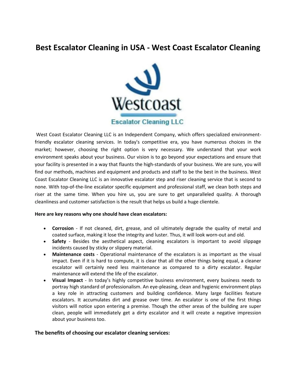 best escalator cleaning in usa west coast