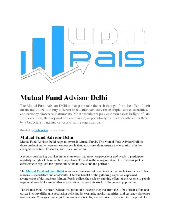 Mutual Fund Advisor Delhi