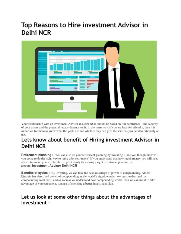 Top Reasons to Hire investment Advisor in Delhi NCR