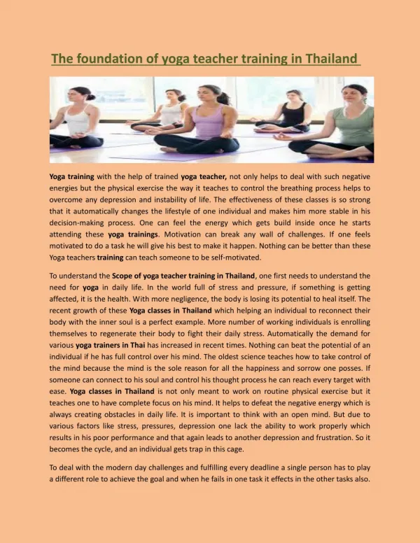 The foundation of yoga teacher training in Thailand