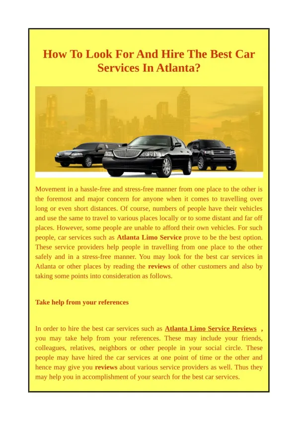 How To Look For And Hire The Best Car Services In Atlanta?