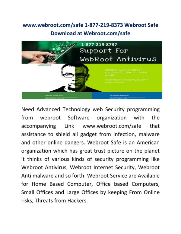 www.webroot.com/safe 1-877-219-8373 Webroot Safe Download at Webroot.com/safe
