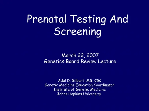 Prenatal Testing And Screening