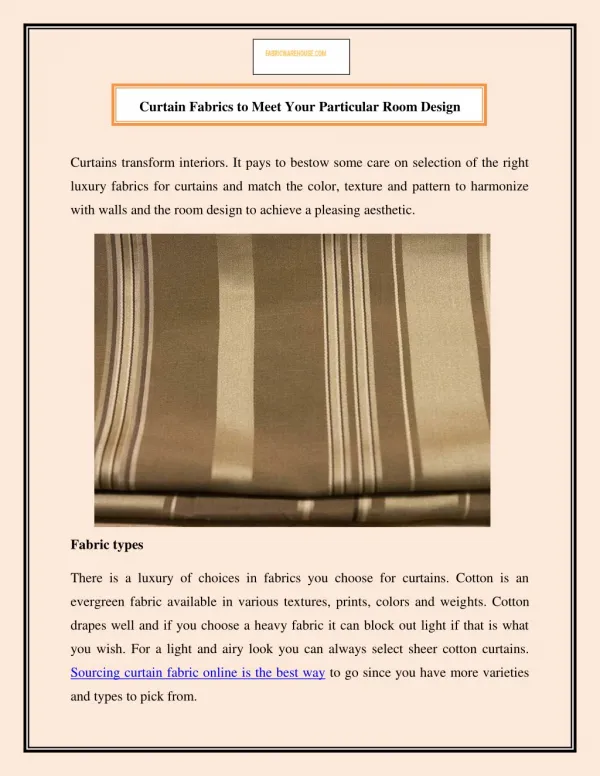Curtain Fabrics to Meet Your Particular Room Design