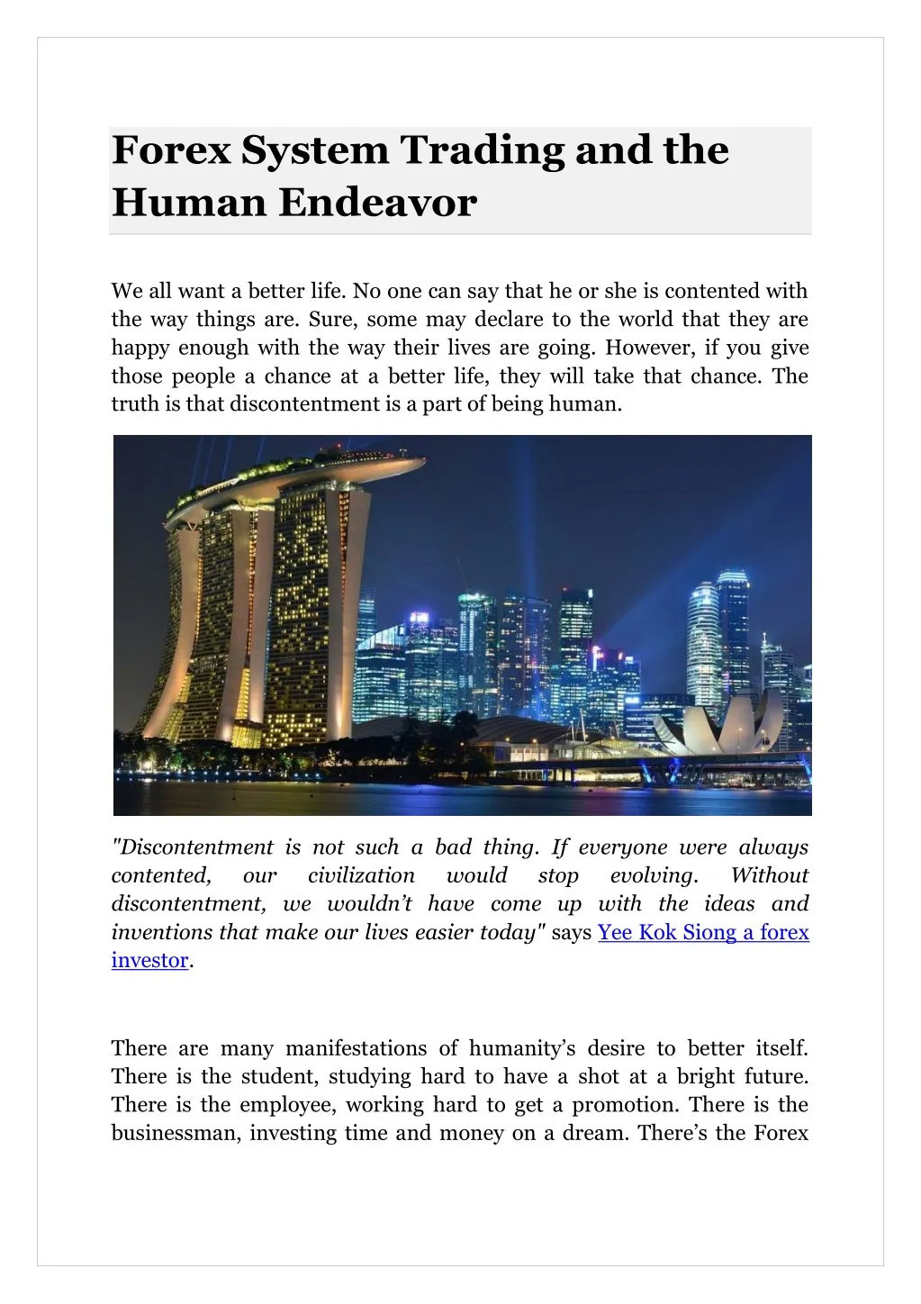 forex system trading and the human endeavor