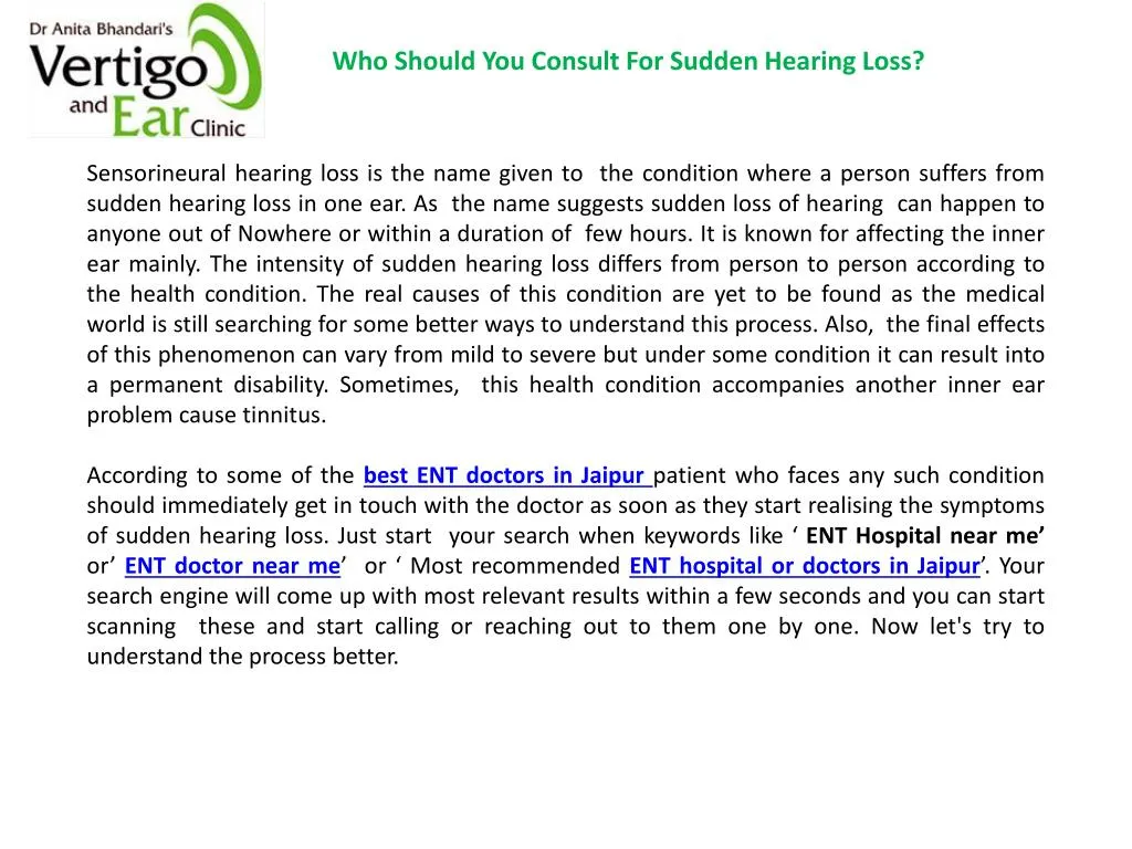 who should you consult for sudden hearing loss