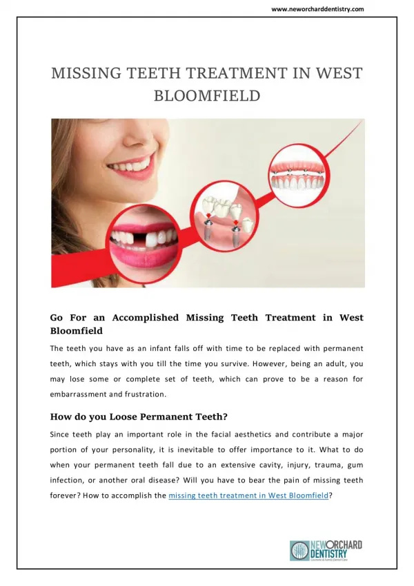 Missing Teeth Treatment in West Bloomfield | New Orchard Dentistry.