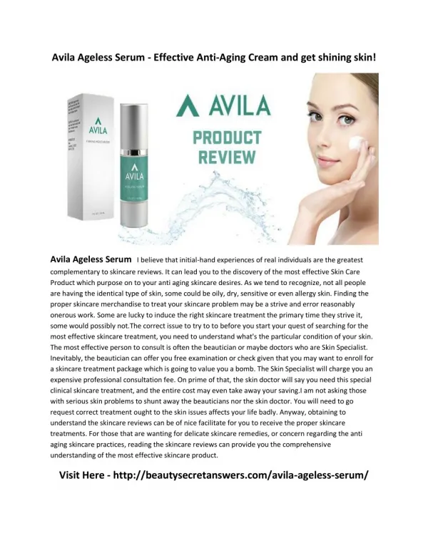 Avila Ageless Serum - Wrinkle Reducer Makes You Look Years Younger!