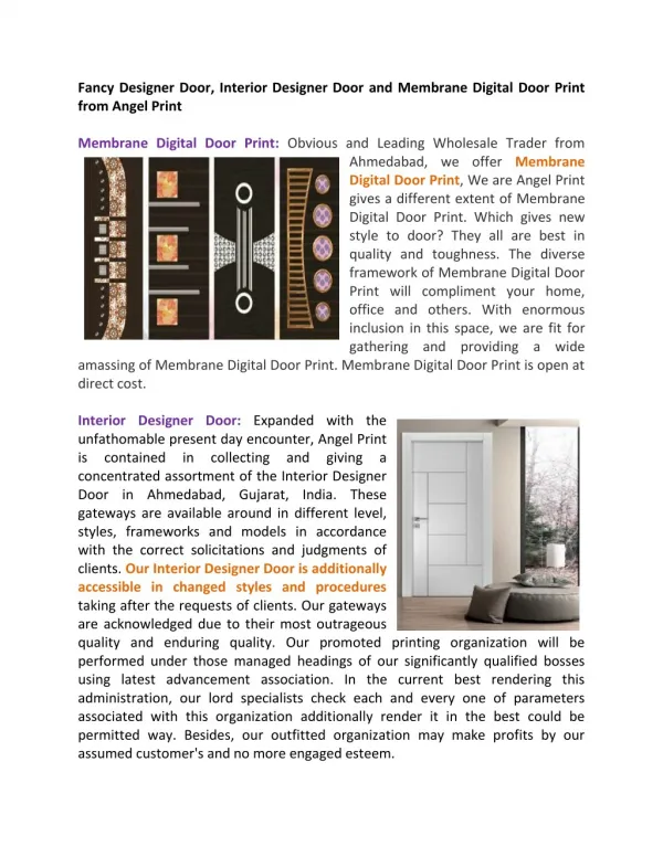 Fancy Designer Door, Interior Designer Door and Membrane Digital Door Print from Angel Print