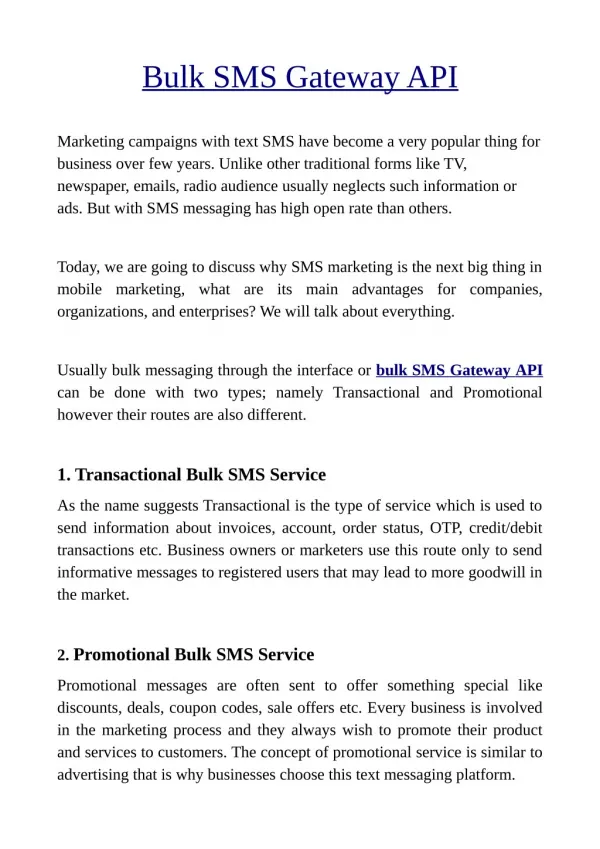 Bulk SMS Gateway API Intergration for Easy Business.