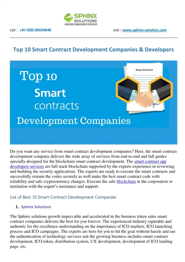 Top 10 Smart Contract Development Companies & Developers