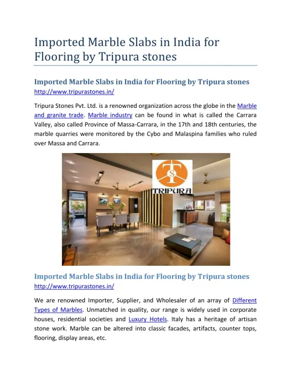 Imported Marble Slabs in India for Flooring by Tripura stones