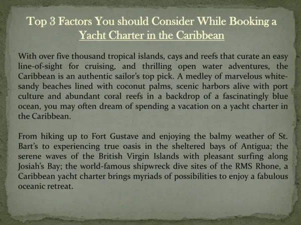 Top 3 Factors You should Consider While Booking a Yacht Charter in the Caribbean