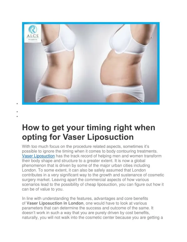 How to get your timing right when opting for Vaser Liposuction