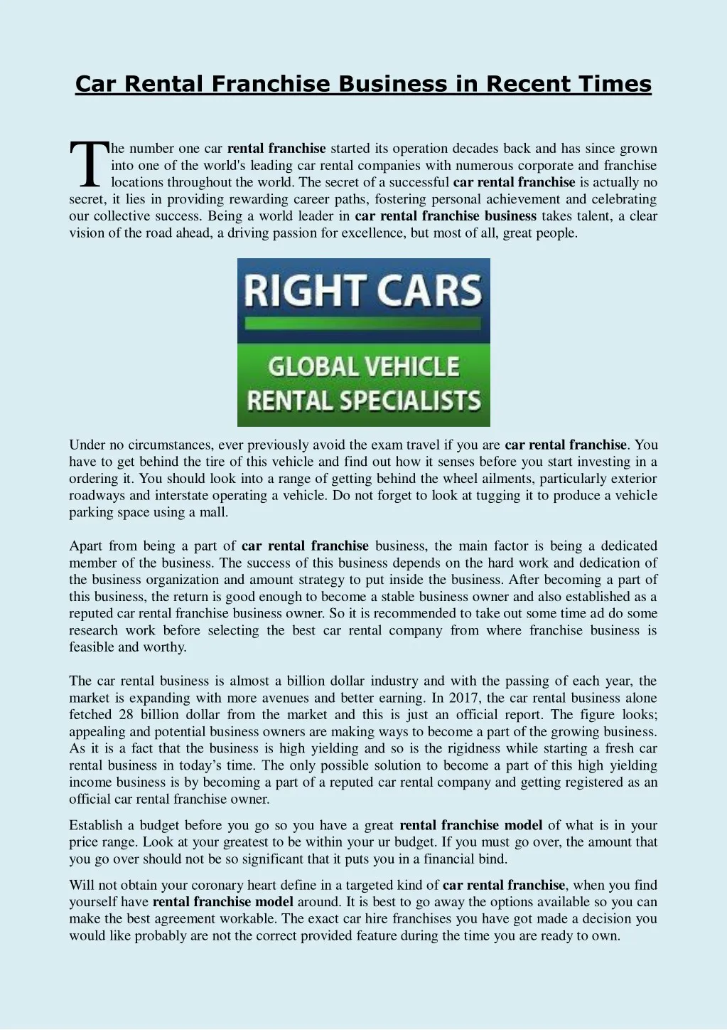 car rental franchise business in recent times t