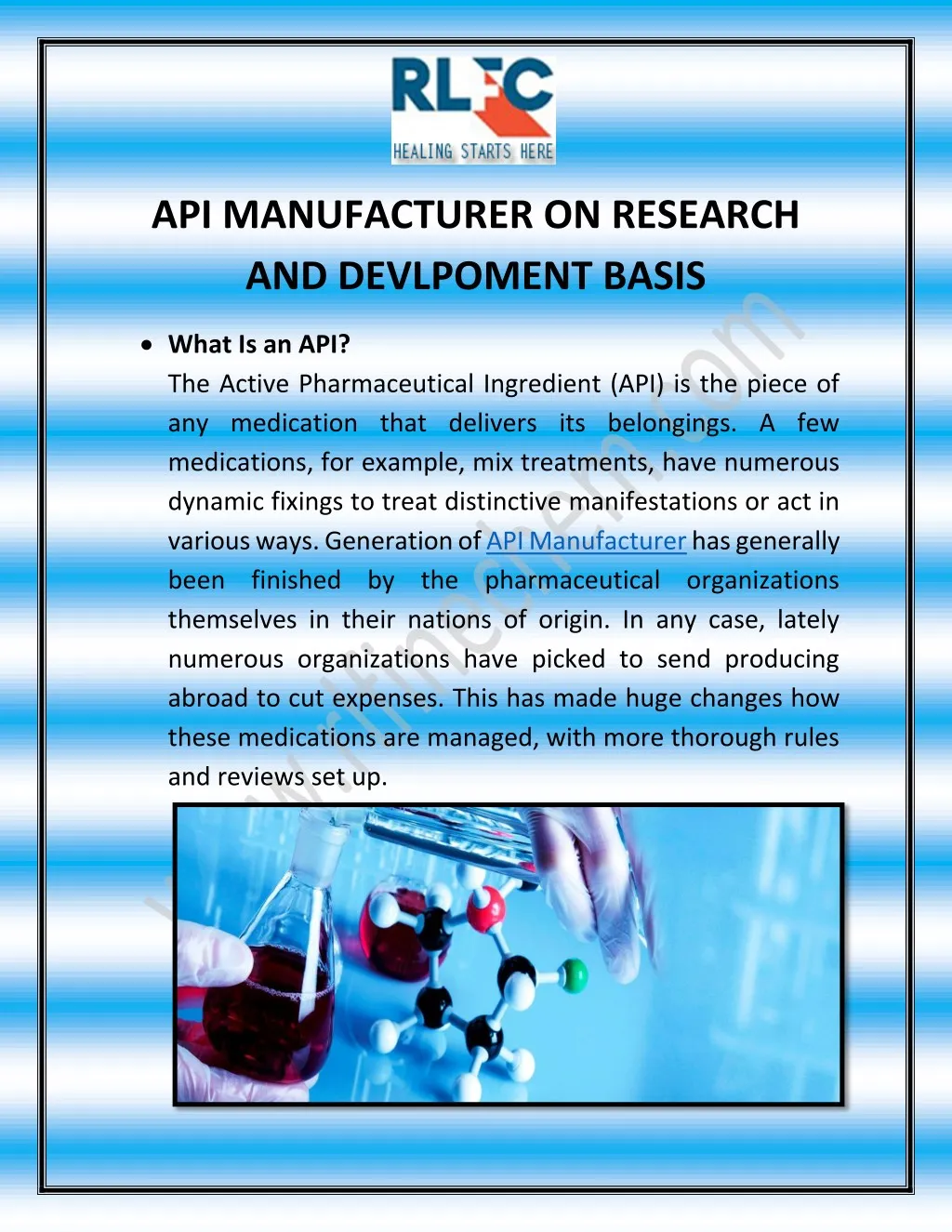 api manufacturer on research and devlpoment basis