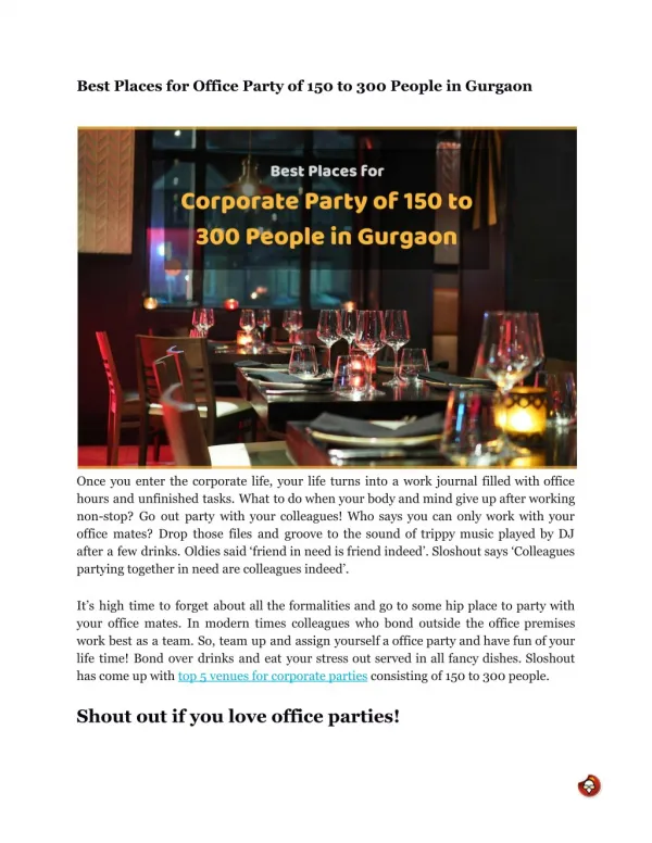 Best Places for Office Party of 150 to 300 People in Gurgaon