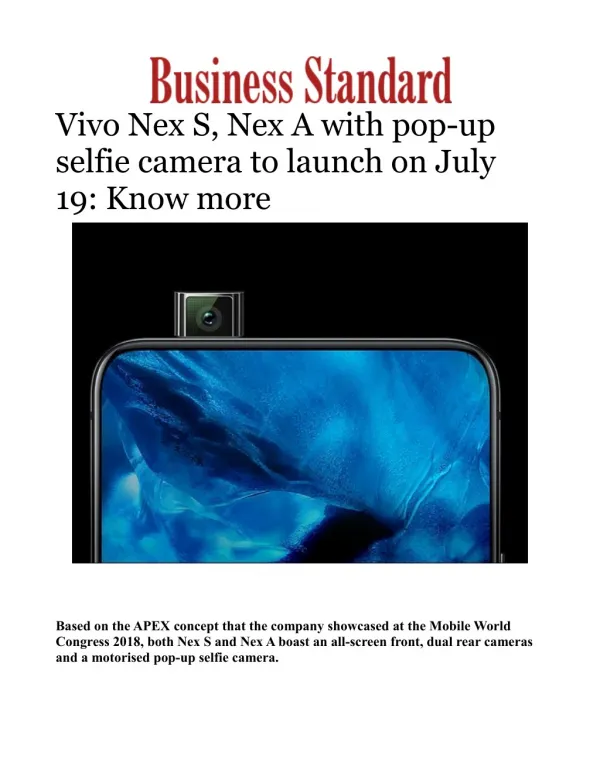 Vivo Nex S, Nex A with pop-up selfie camera to launch on July 19: Know more 