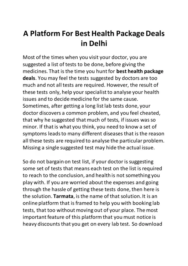 A platform for Best Health Package Deals in Delhi