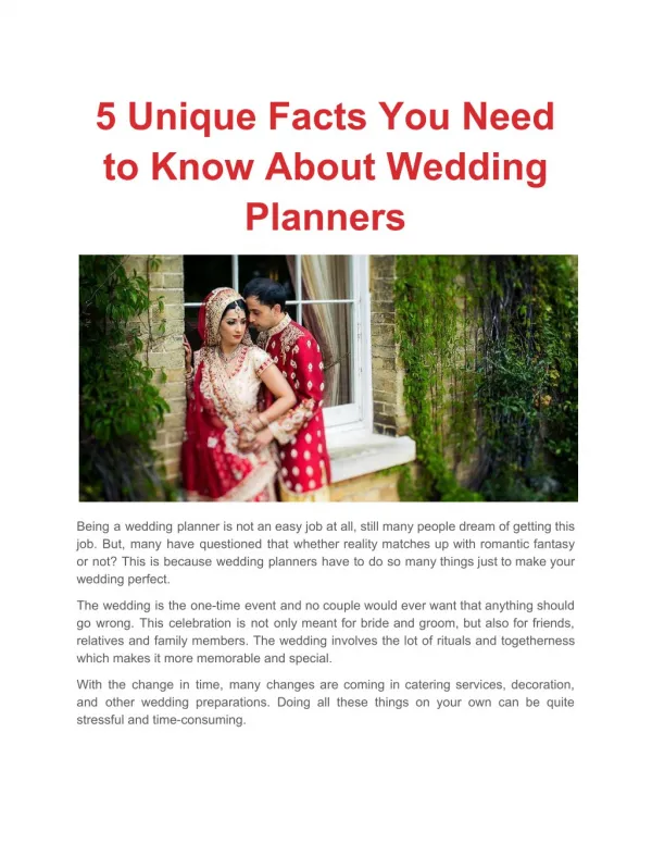 5 Unique Facts You Need to Know About Wedding Planners