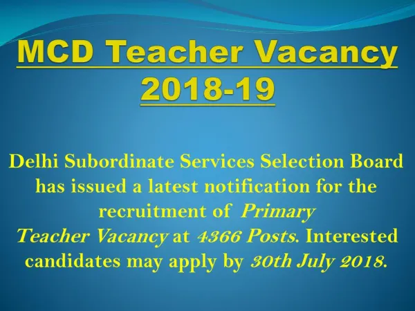 MCD Teacher Recruitment 2018