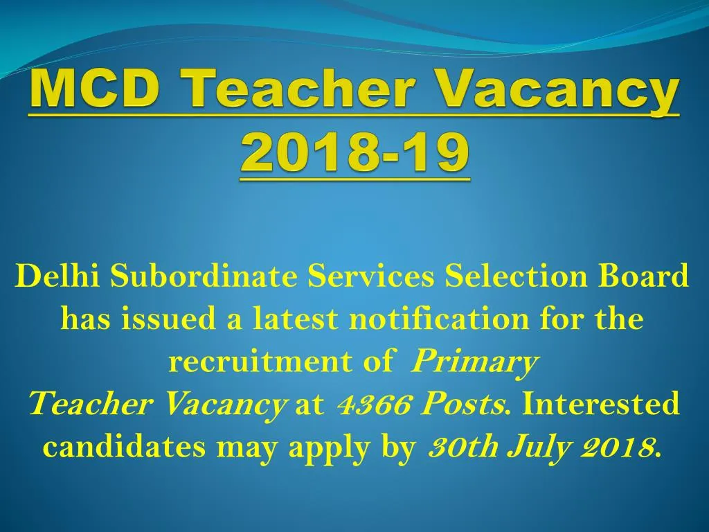 mcd teacher vacancy 2018 19