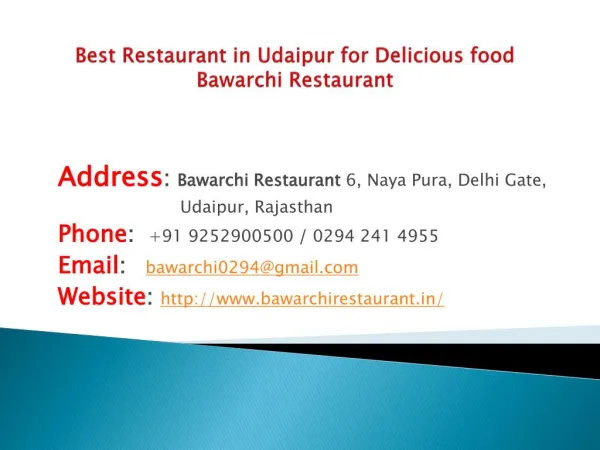 Best Restaurant in Udaipur for Delicious food Bawarchi Restaurant