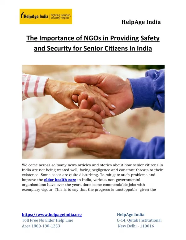 The Importance of NGOs in Providing Safety and Security for Senior Citizens in India
