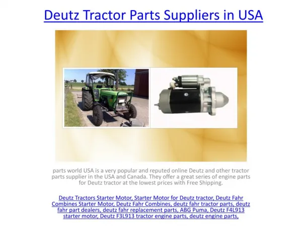 Starter Motor for Deutz Tractor