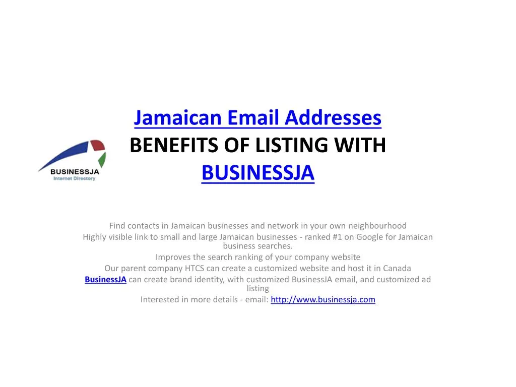 jamaican email addresses benefits of listing with businessja