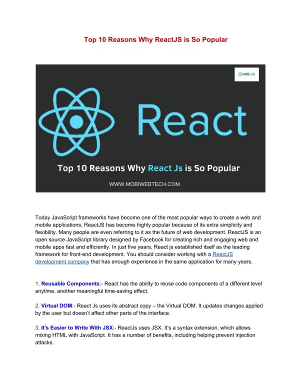 Top 10 Reasons Why React JS is So Popular