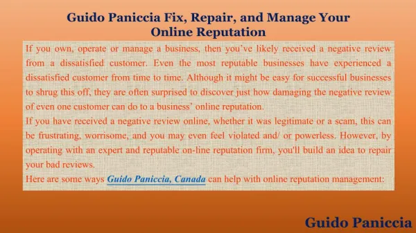 Guido Paniccia is Expert in Fix, Repair, and Manage Your Online Reputation