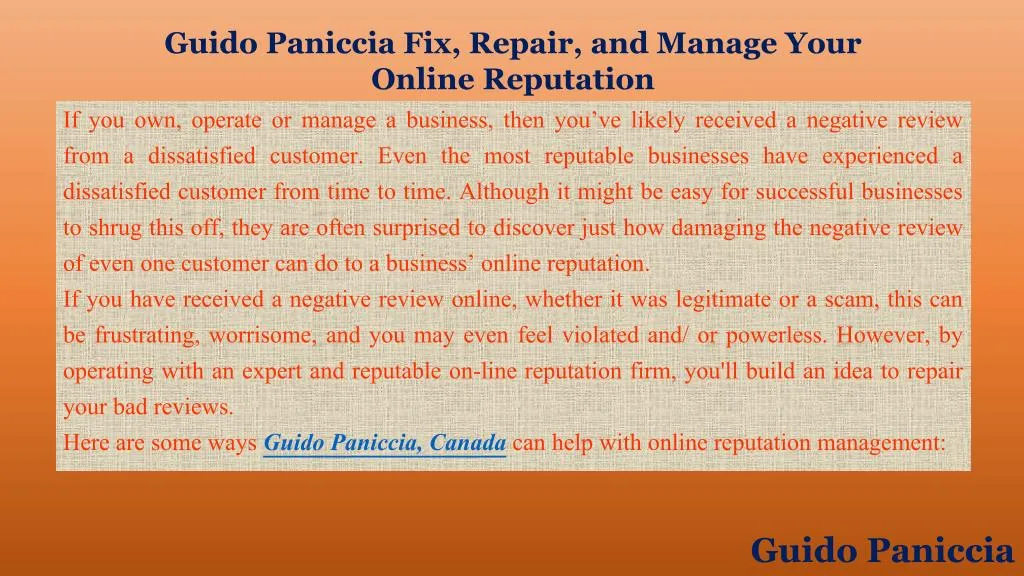 guido paniccia fix repair and manage your online