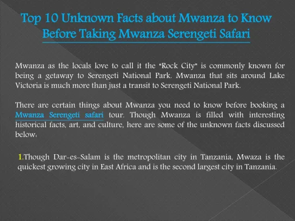 Top 10 Unknown Facts about Mwanza to Know Before Taking Mwanza Serengeti Safari