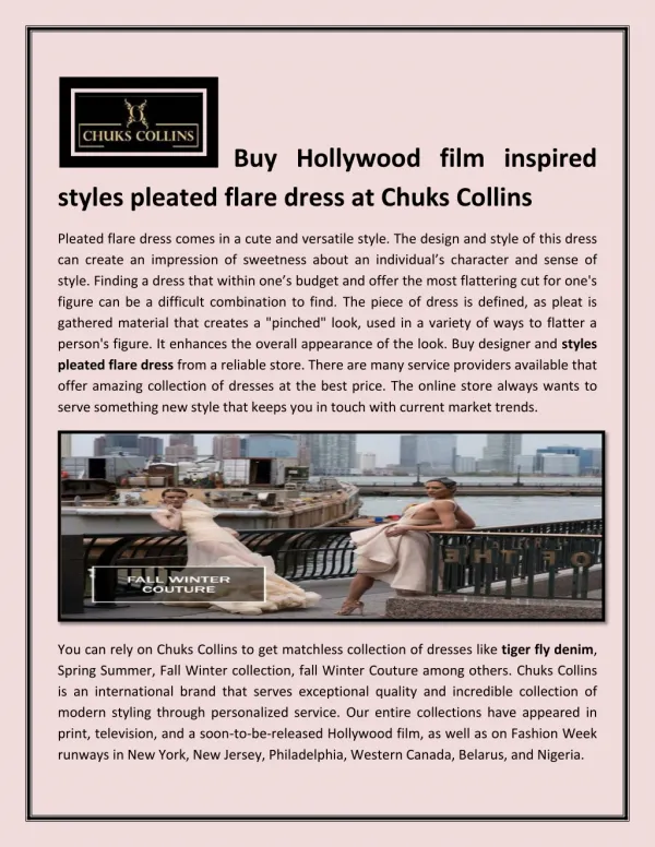 Buy Hollywood film inspired styles pleated flare dress at Chuks Collins