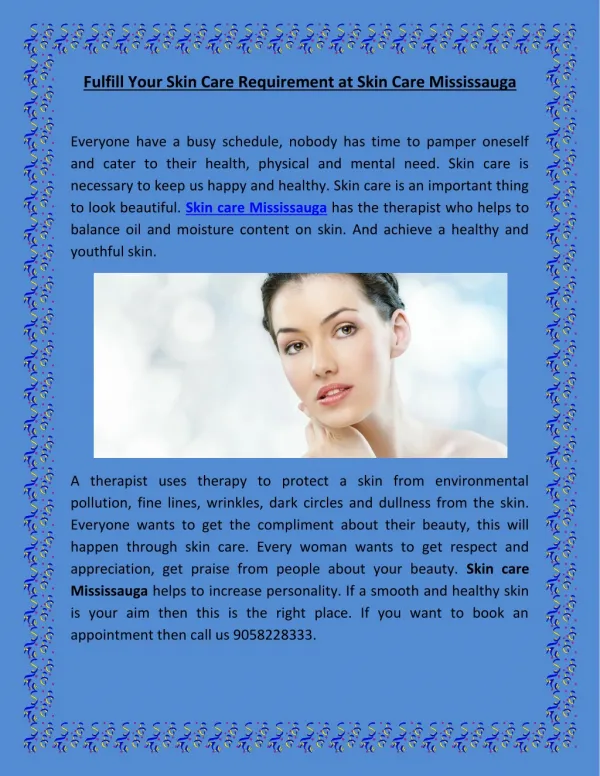 Fulfill Your Skin Care Requirements at Skin Care Mississauga