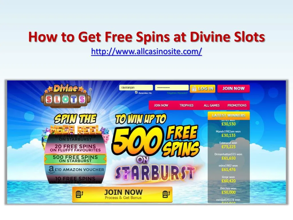 how to get free spins at divine slots http www allcasinosite com