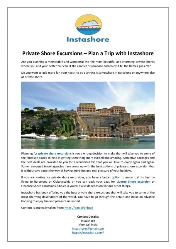 Private Shore Excursions – Plan a Trip with Instashore