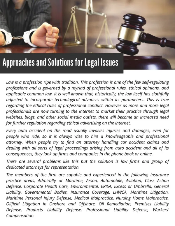 Approaches and Solutions for Legal Issues