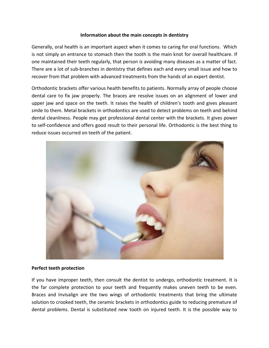 information about the main concepts in dentistry
