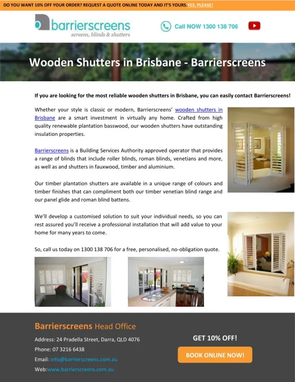 Wooden Shutters in Brisbane – Barrierscreens