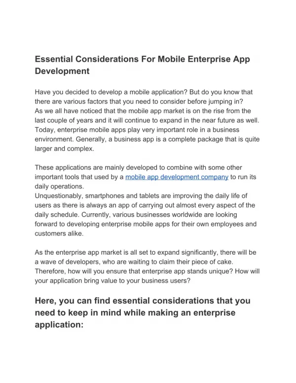 Essential Considerations For Mobile Enterprise App Development