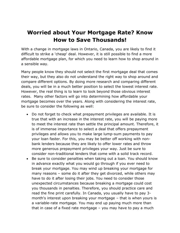 Worried about Your Mortgage Rate? Know How to Save Thousands!