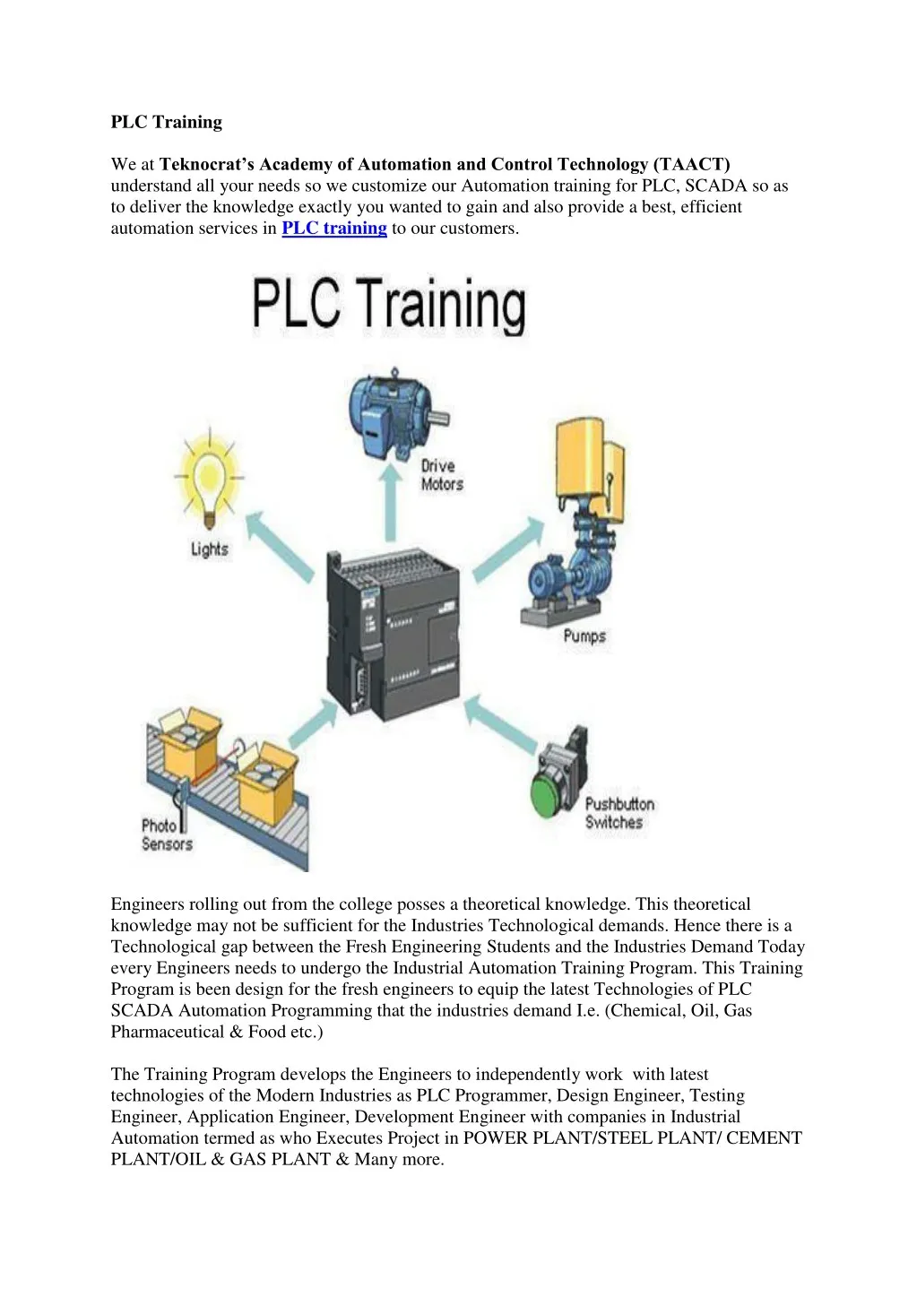 plc training we at teknocrat s academy